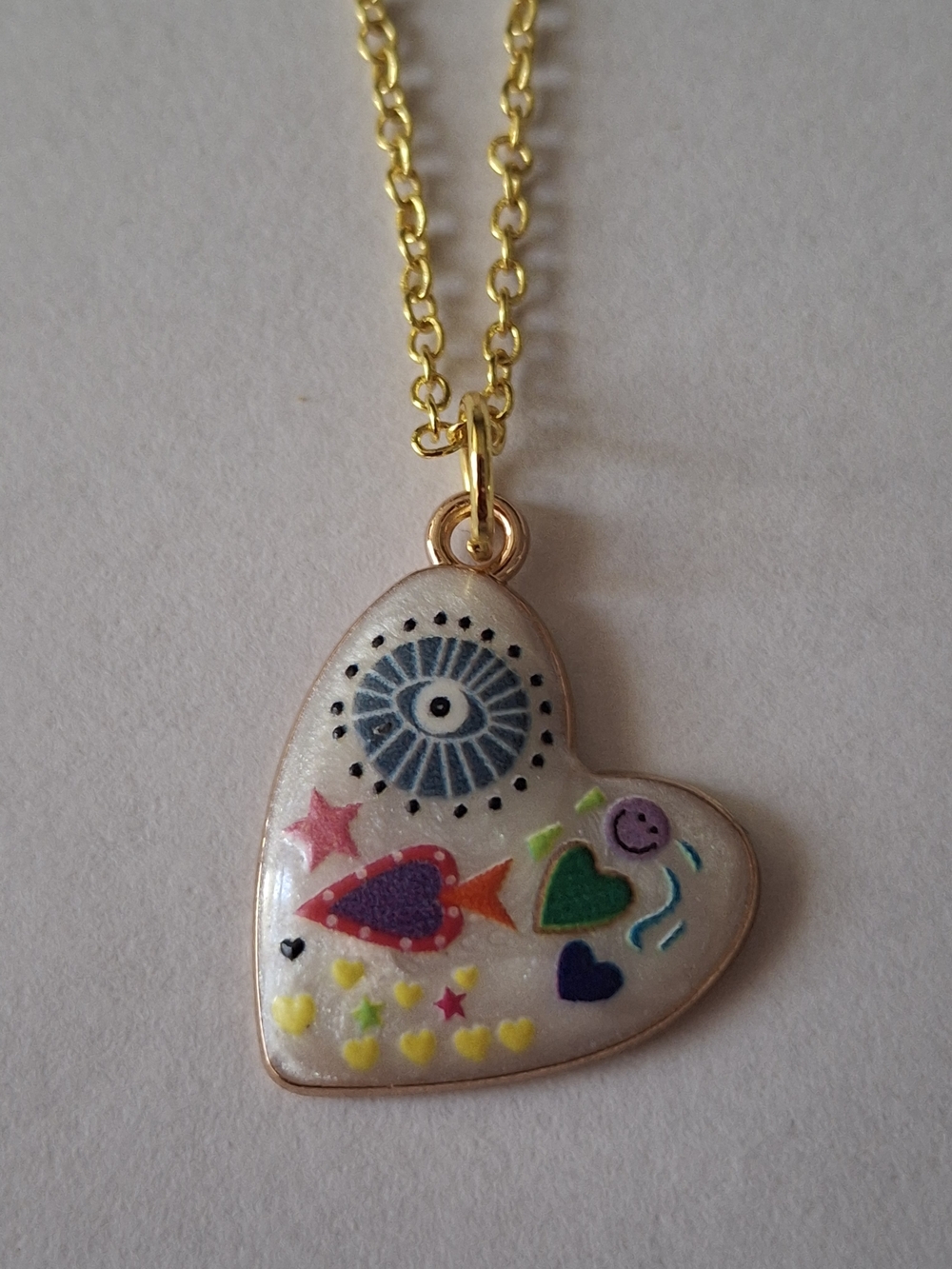 Gold Heart Evil Eye Pendant Necklace With Gold Plated Chain
